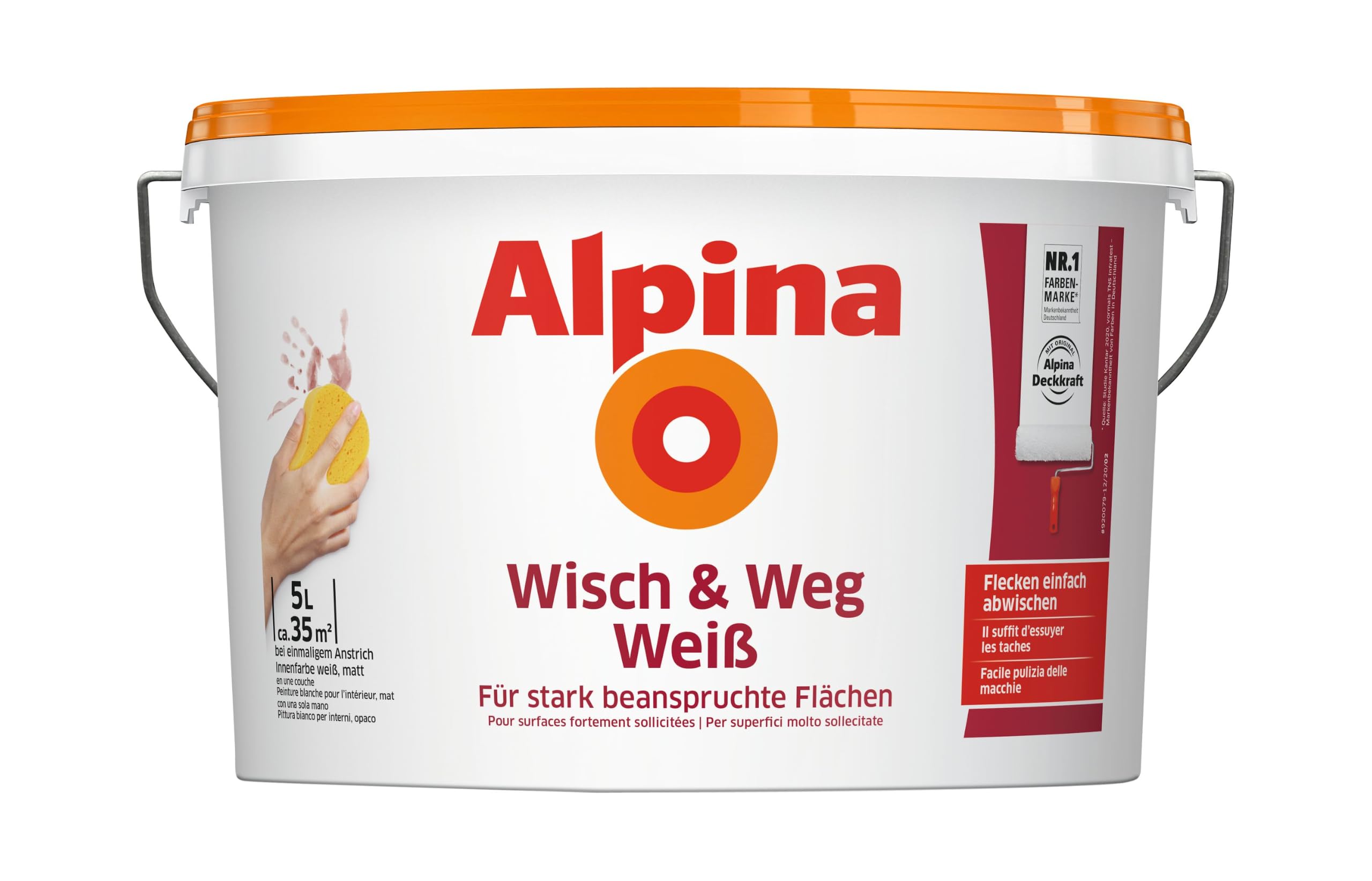 Alpina Wisch & Weg Wandfarbe Weiß, matt – Dispersionsfarbe – 5 Liter