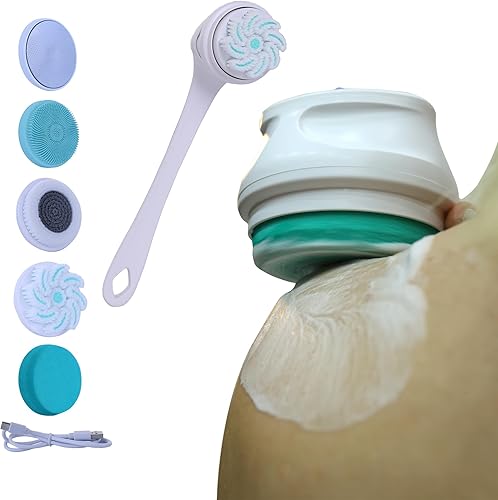 Miniatura 7 de HTS® Cepillo eléctrico 7 en 1 para el cuerpo de cuidado completo, limpiador sónico, impermeable IPX7, cepillo eléctrico de baño con mango largo para