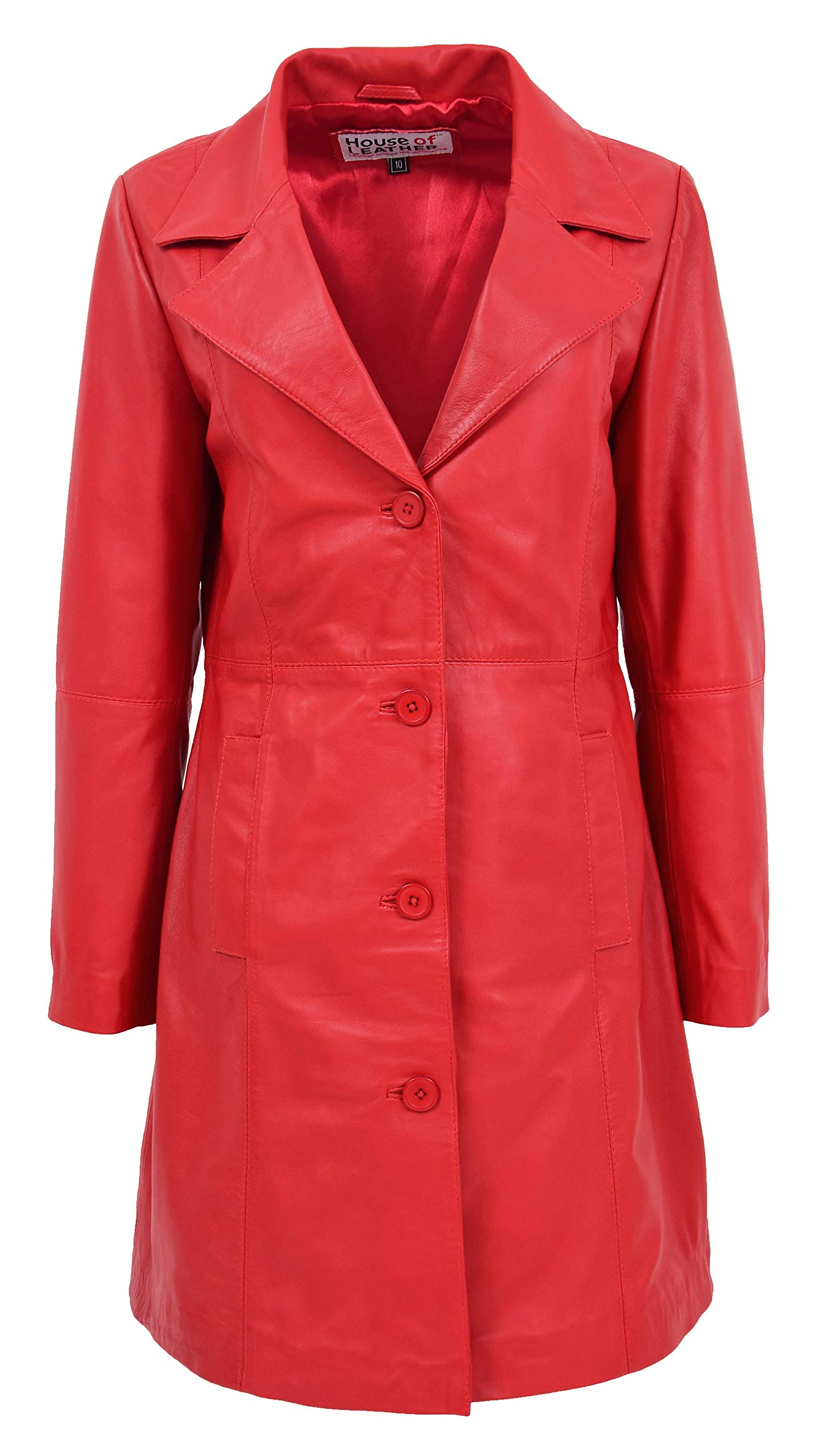 Womens Real Leather 3/4 Length Mac Coat Button Fastening Macey (10, Red)