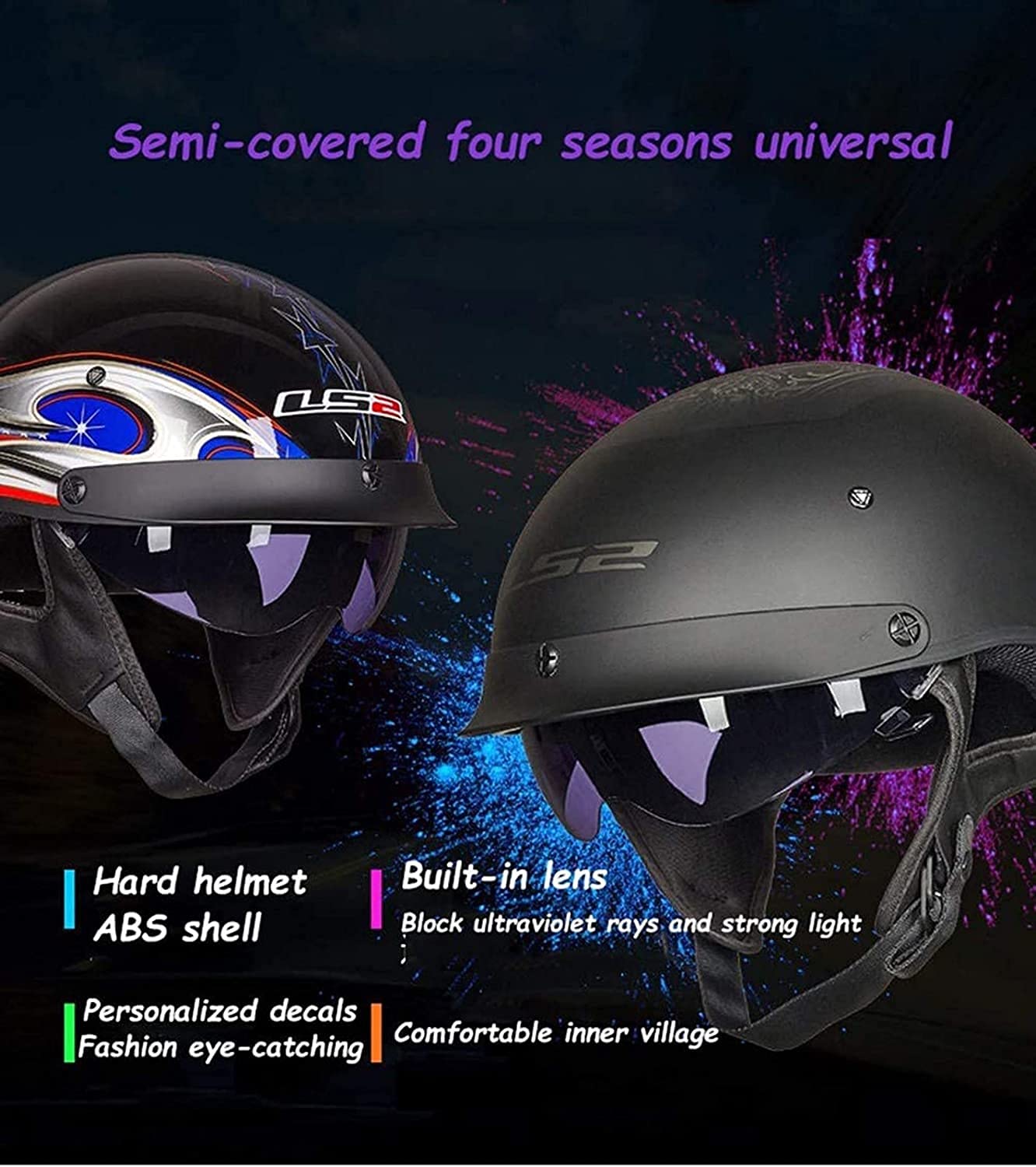 Motor Halfhelmen Brain-Cap · Halfschaal Jethelm Scooterhelm ECE Certificering Scooterhelm Bromfietshelm Retro Motor Halfhelm Met Ingebouwd Vizier F,L