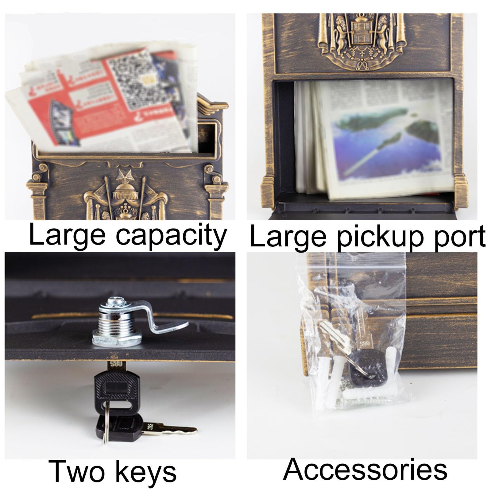 Ścienna skrzynka pocztowa retro z zamkiem na zewnątrz, starożytny, nostalgiczny urok, dekoracja domu