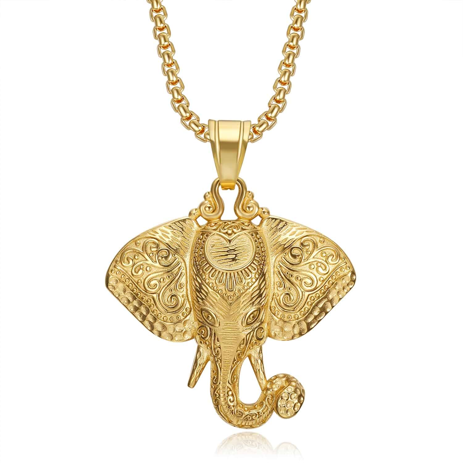 NEGS 18K Gold Plated Elephant Pendant Stainless Steel Necklace, 24 Inch Chain Inspiration Strong Jewelry-Friendship Gift for Best Friends and Sisters