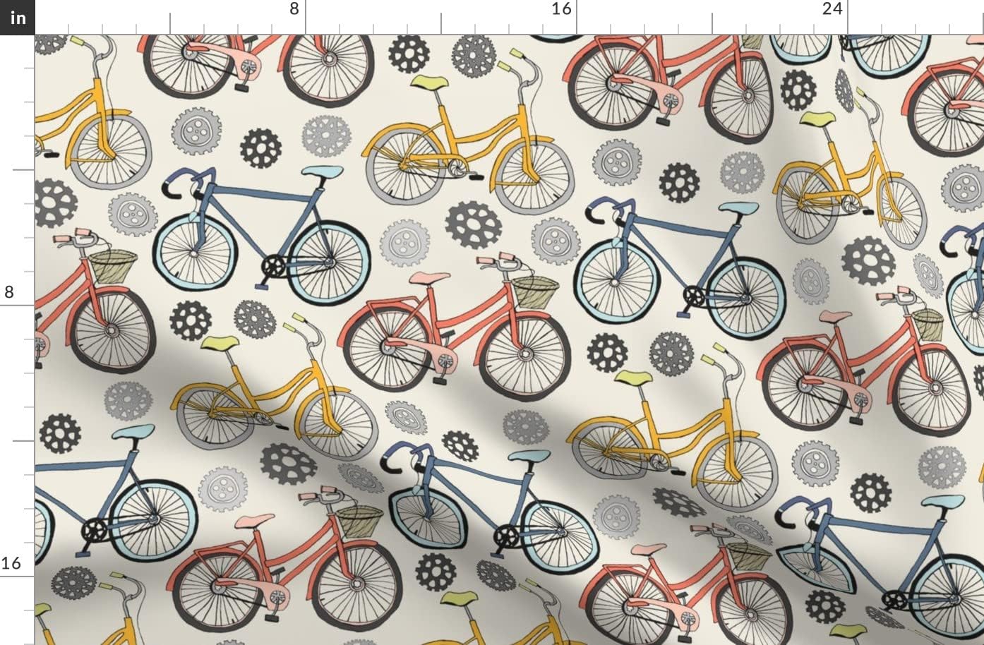 Spoonflower Fabric - Cycling Gears Race Bike Bicycle Sport Printed on Organic Cotton Sateen Fabric by The Yard - Sewing Quilting Apparel Home Decor
