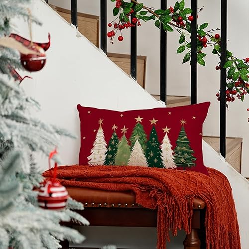 Miniatura 5 de AACORS AA231-12 - Funda de almohada de Navidad de 12 x 20 pulgadas, diseño de estrellas y árbol de Navidad, decoración de casa de campo, para