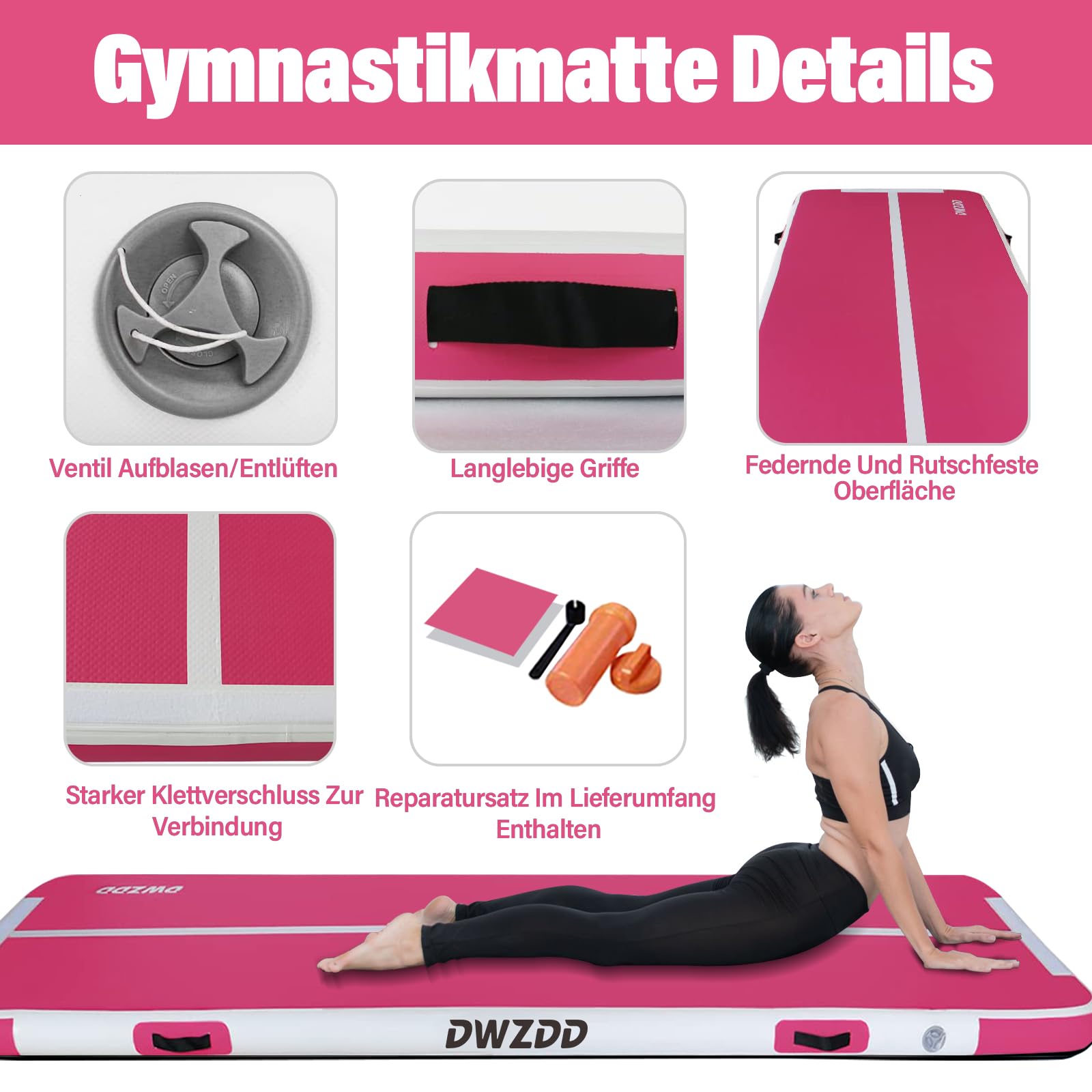 Dwzdd Ginnastica Air Matte Track, 3 m/4 m/5 m/6 m Tappetino di Ginnastica per Bambini, Tappetino di Ginnastica Gonfiabile Tumble Track per Casa/Palestra/Allenamento/Cheerleading/Wasse