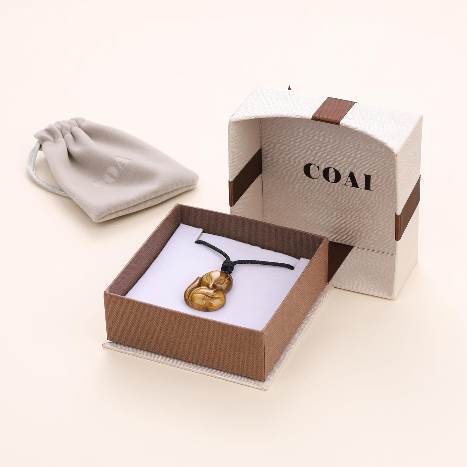 COAI Mens Womens Stone Fox Pendant Necklace