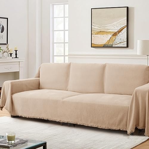 Fundas de sofá lavables color crema para sofá de 2 cojines, cómoda funda de sofá de felpilla gruesa para sala de estar, protector de muebles bohemio