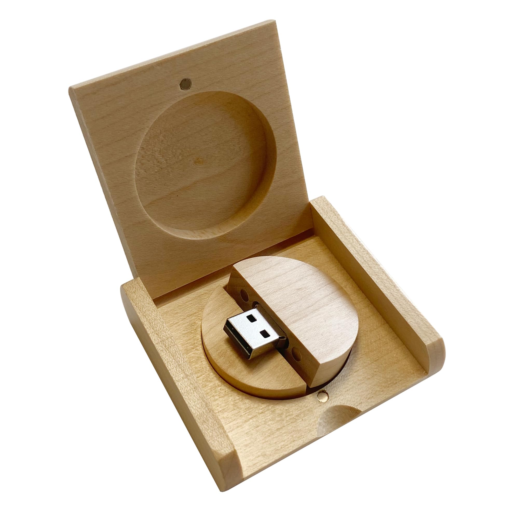 Memoria USB circular de madera de arce con caja de madera (USB 2.0/4GB, 10 unidades)