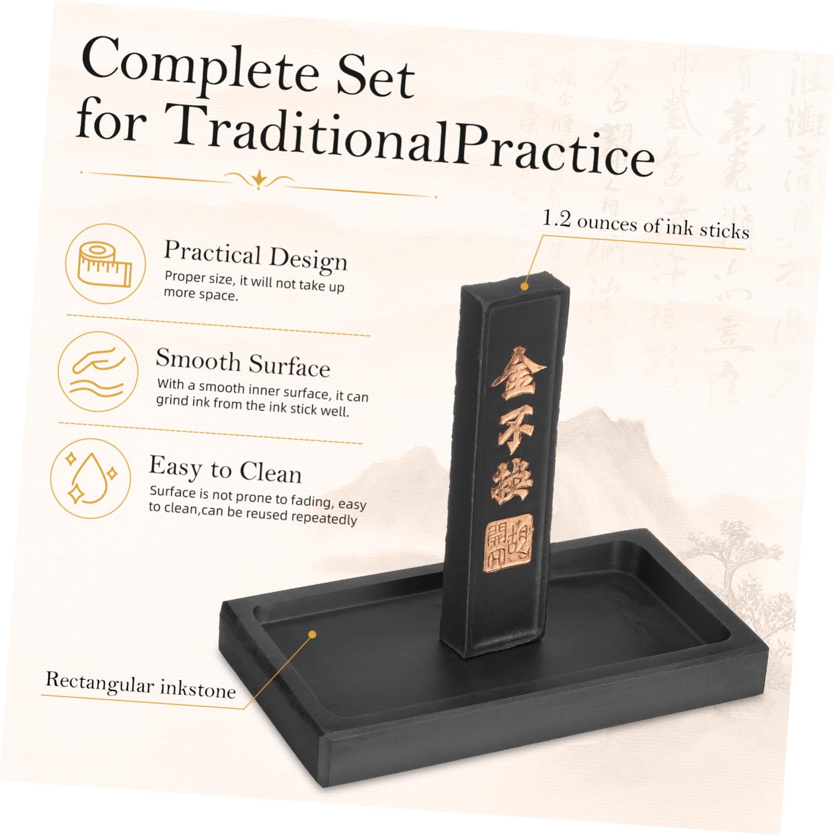 3 Ensembles d'encre caligraphie handmade meulage d'une plaque d'encre préserver l'encre rectangle Quatre trésors du kit d'étude Chine Pierre étudiant