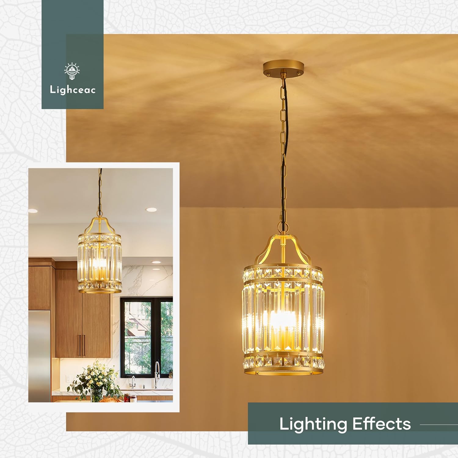 Modern Gold Pendant Island Light Fixtures for Kitchen, Luxury Elegant Crystal Small 4-Light Chandeliers for Dining Room, Industrial Cage Hanging Ceiling Lighting for Bedroom Foyer Hallway