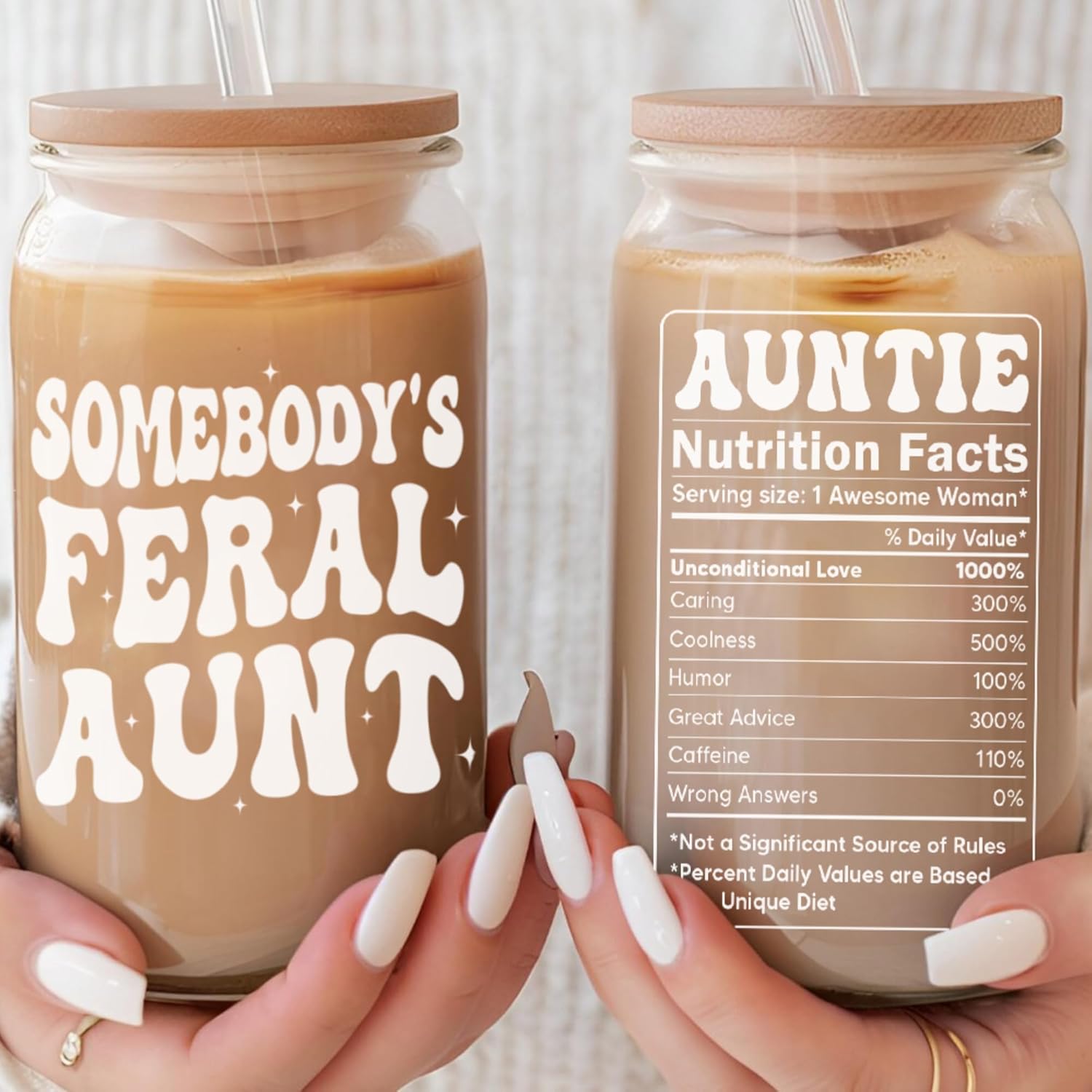 Mothers Day Gifts For Aunt -Somebodys Feral Aunt Coffee Glass Cup 16oz - Birthday Gift, Christmas For Auntie, New Auntie, To Be Aunts - Best Aunts Gifts From Niece, Nephew - Image 4