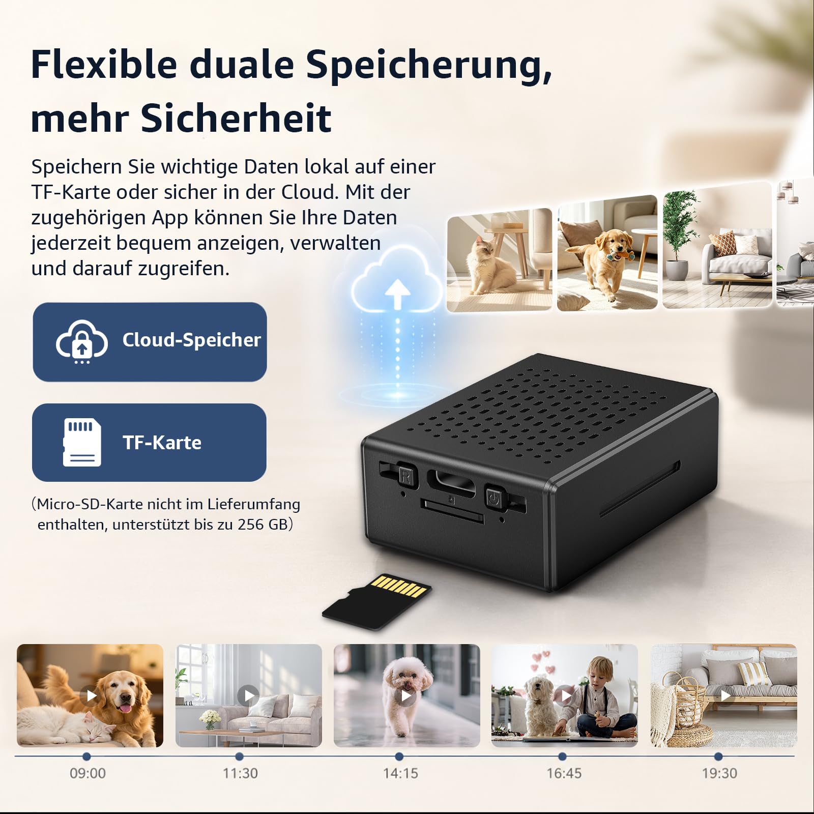 Mini Kamera 4K WLAN, Kleine Kamera für Innenräume mit Nachtsicht, Bewegungserkennung & App-Benachrichtigungen, Live-Ansicht, Cloud- & Micro-SD-Speicher, Überwachungskamera für Zuhause und Büro