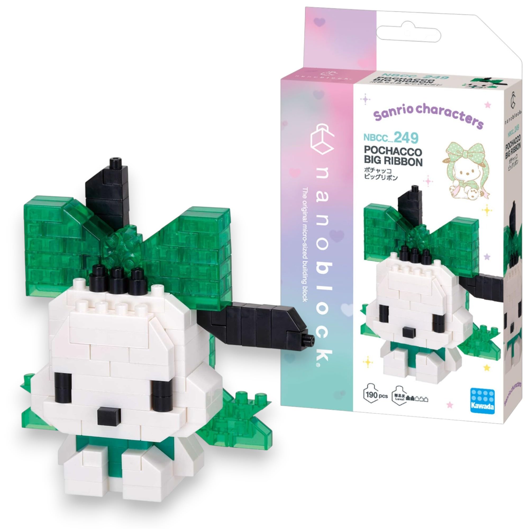 Nanoblock Sanrio Pochacco Big Ribbon Model | Build Your Own Collectible Sanrio Figurine Using Micro Building Blocks | Mini Construction Model Kit for Adults & Kids Age 12+