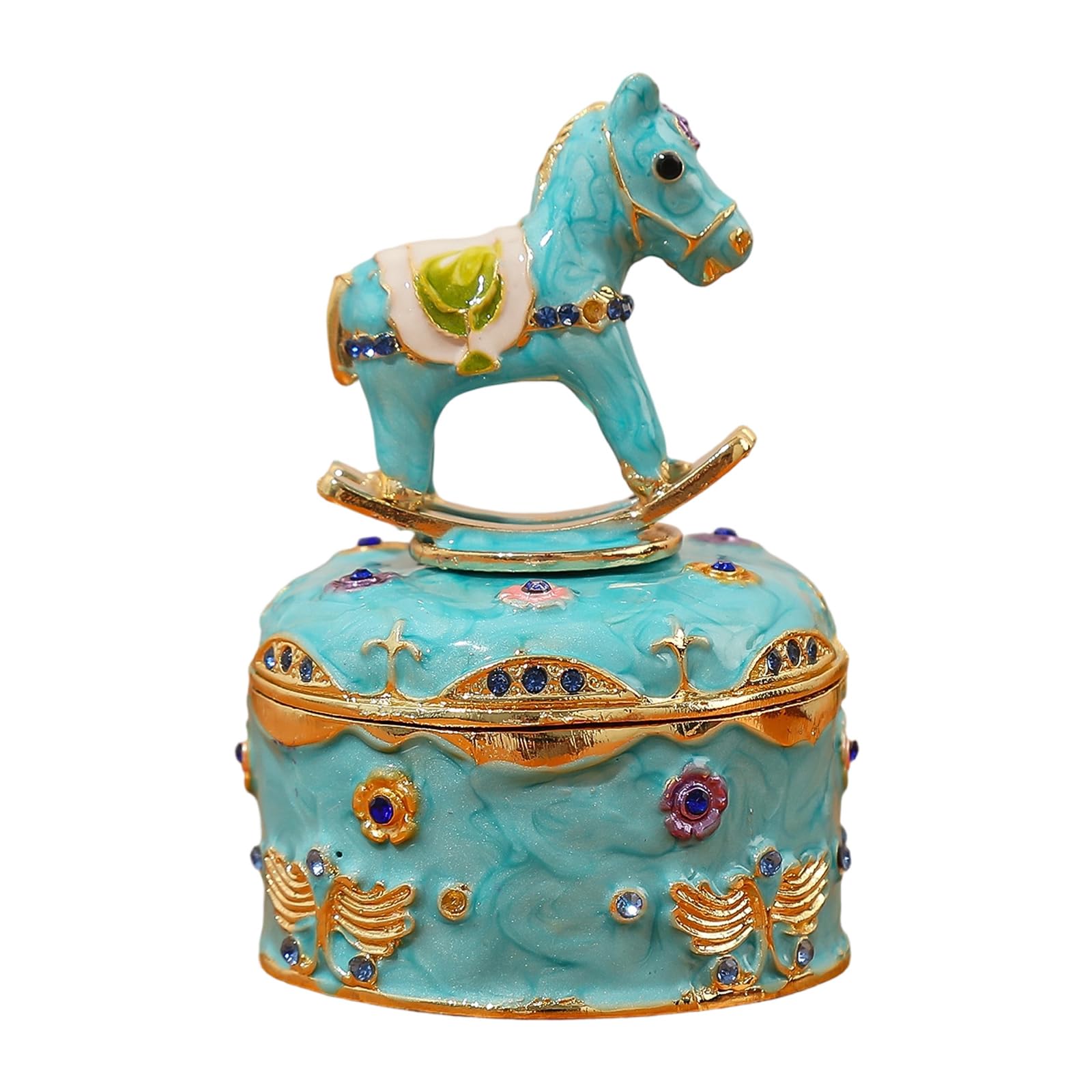 BELOWSYALER Unique Carousel Styles Enameled Jewelry Box Sturdy and Beautiful Household Decors Dainty Alloy Jewelry Container Enchanting Desk Top Display