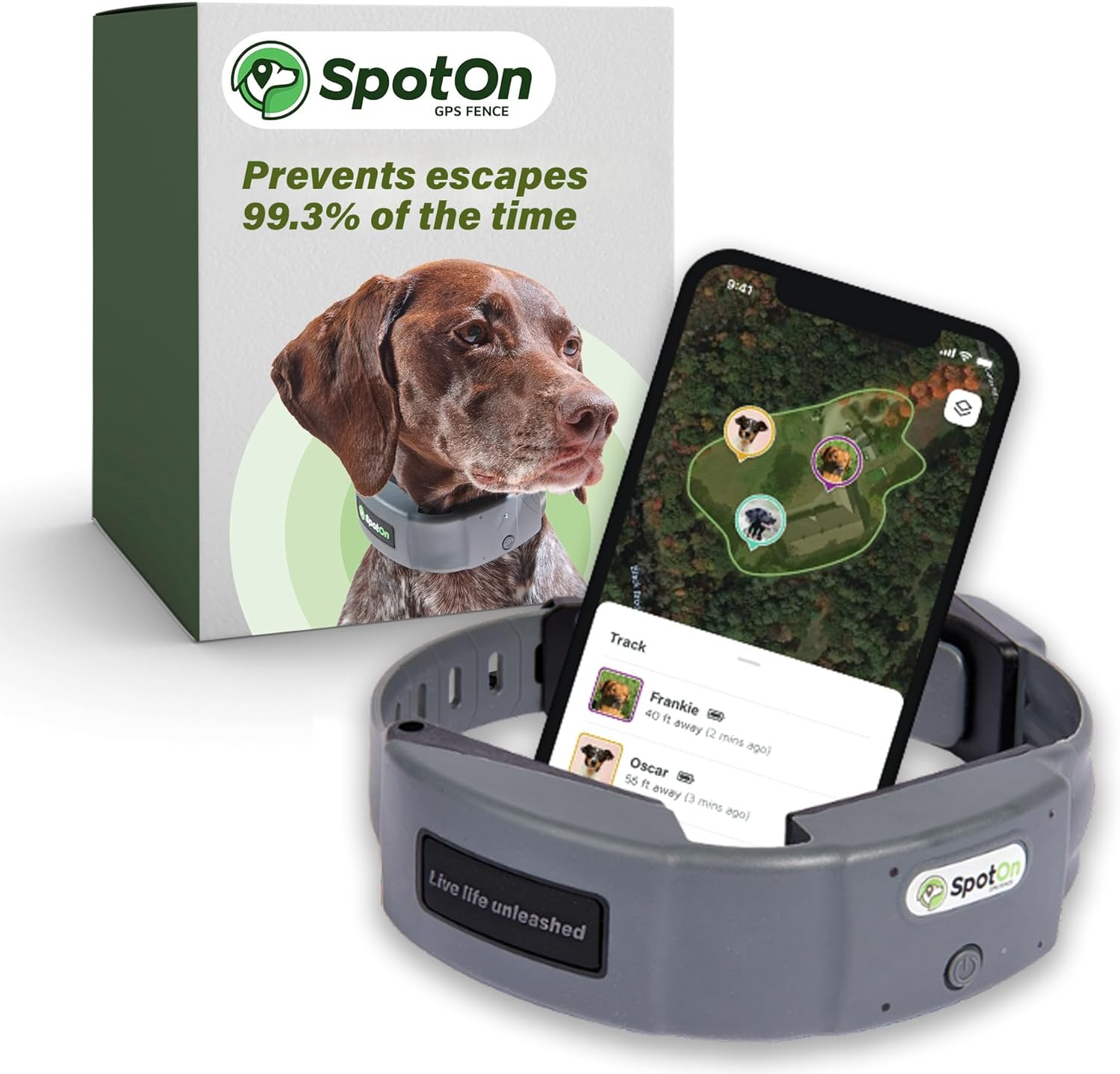 SpotOn GPS Wireless Dog Fence Collar, Accurate & Reliable, Unlimited Fences, Extended Battery Life Mode, No Subscription, Built in USA, Omni Collar Model, Large Dog Breed Neck Size 19"-26"