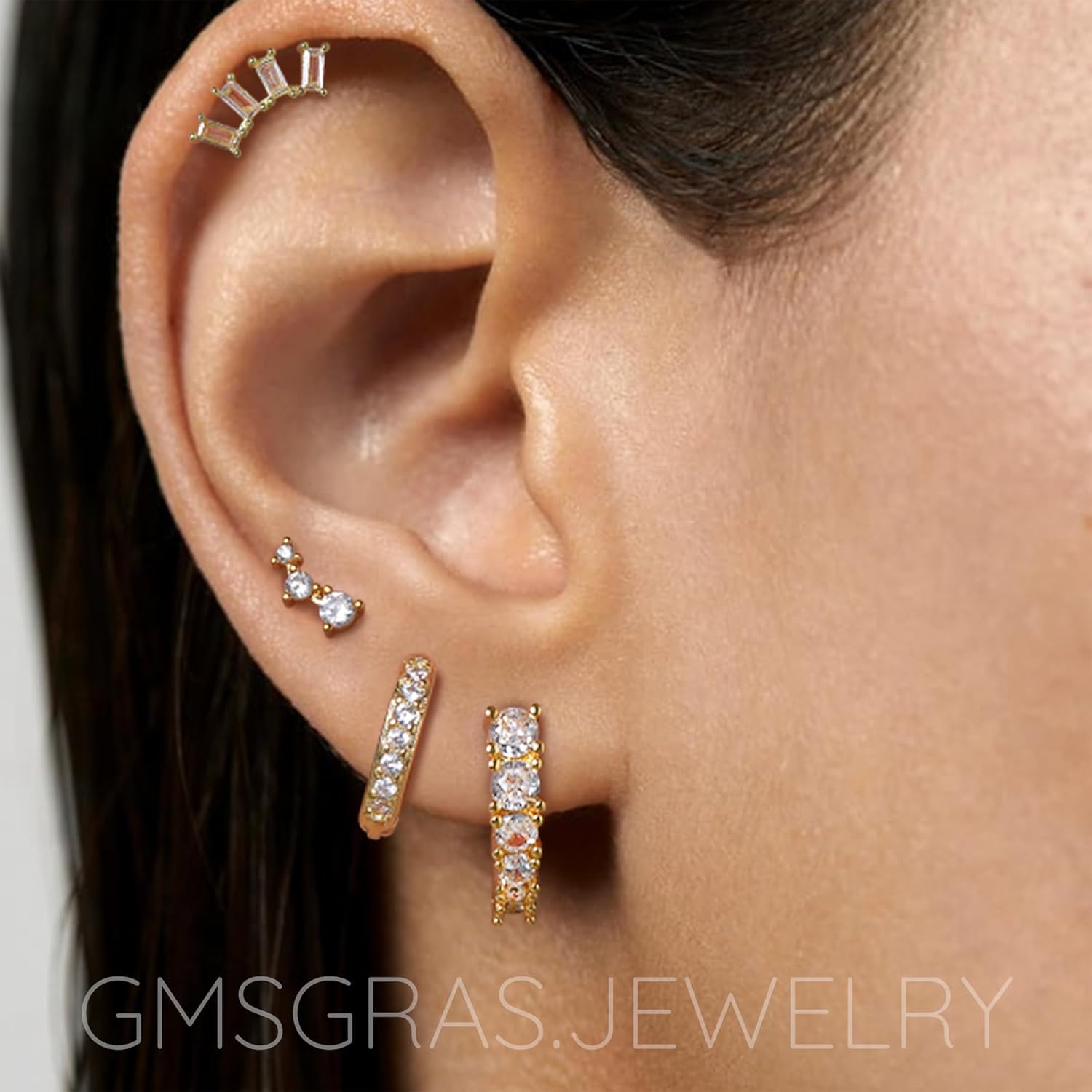 Gold Green Heart Earrings stack for Women, 14k Gold Dainty CZ Stud Hoop Huggie Earring Sets For Multiple Piercing, Stackable Hypoallergenic Trendy Emerald Drop Earrings for Women Daily Jewelry Wear - Image 4