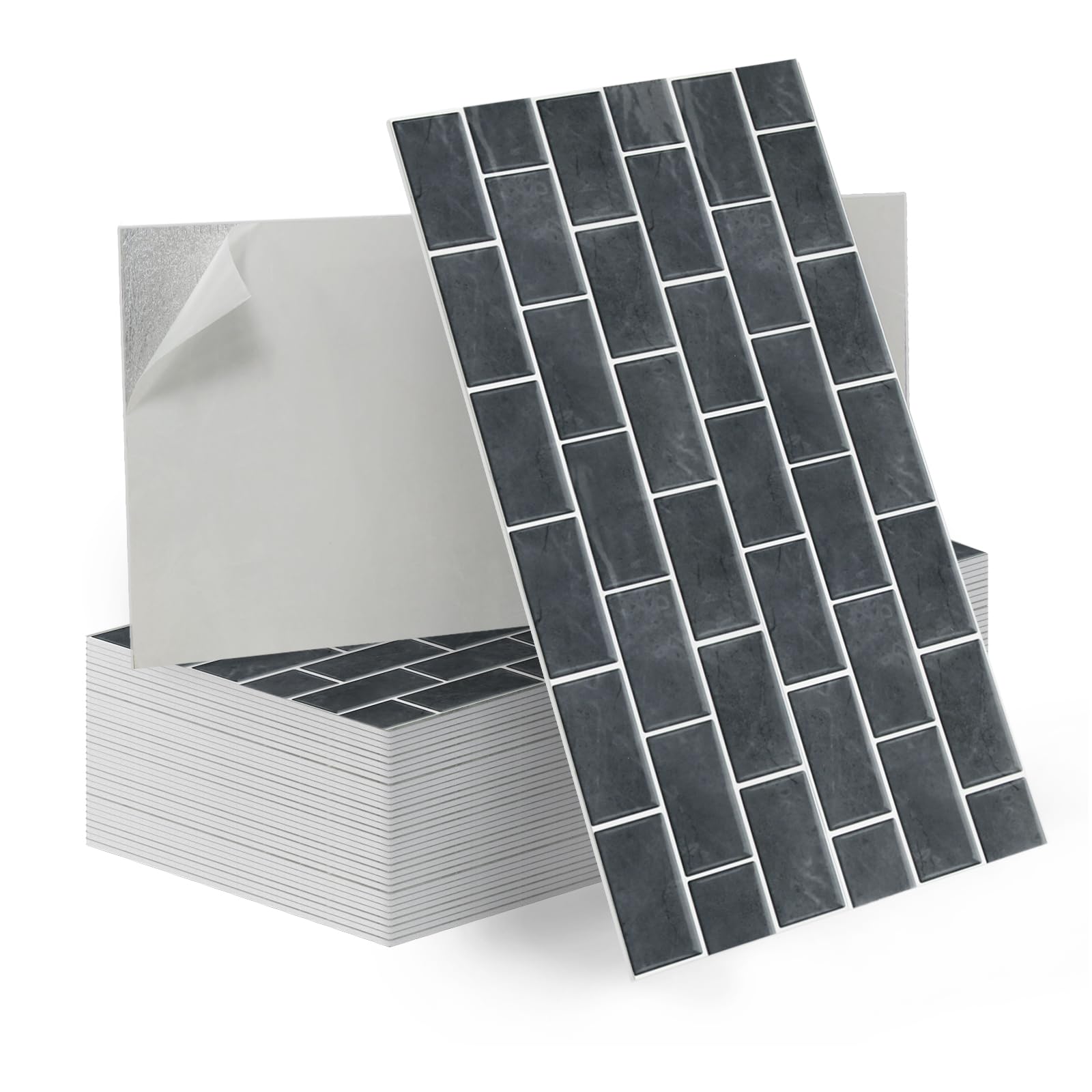 Tarwanear 20Pcs Marble Tile Stickers Self Adhesive Wall Tiles Marble 60 x 30cm, PVC Peel and Stick on Wall Tiles Waterproof for Living Room Bedroom Bathroom Kitchen Backsplash,Brick Grey