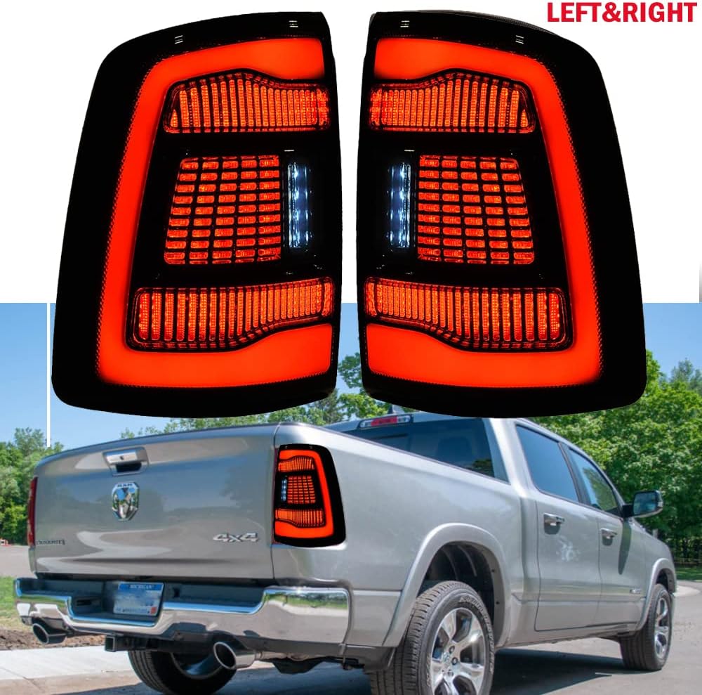 Astra Depot 2PCS Driver & Passenger Side Smoke Lens 3D LED Turn Signal Lights Assembly Rear Bumper Light Brake Tail Light Set Compatible with 2009-2018 Dodge RAM 1500 2500 3500