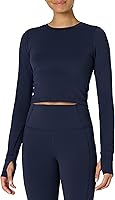 Amazon Essentials Women's Buttery Soft FormFlex Long Sleeve Slim Fit Crop Top - Active Layering Workout Shirt for Yoga & Gym