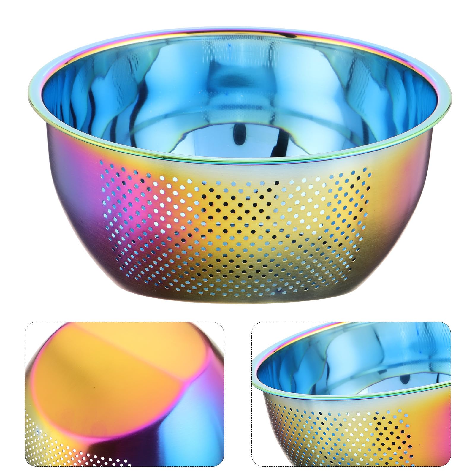 NUOBESTY Colador de Arroz Multifuncional de Acero Inoxidable 304 Escurridor Grande con Fondo Inclinado para Lavar Frutas y Verduras Cedazo de Cocina Iridiscente para Uso Doméstico
