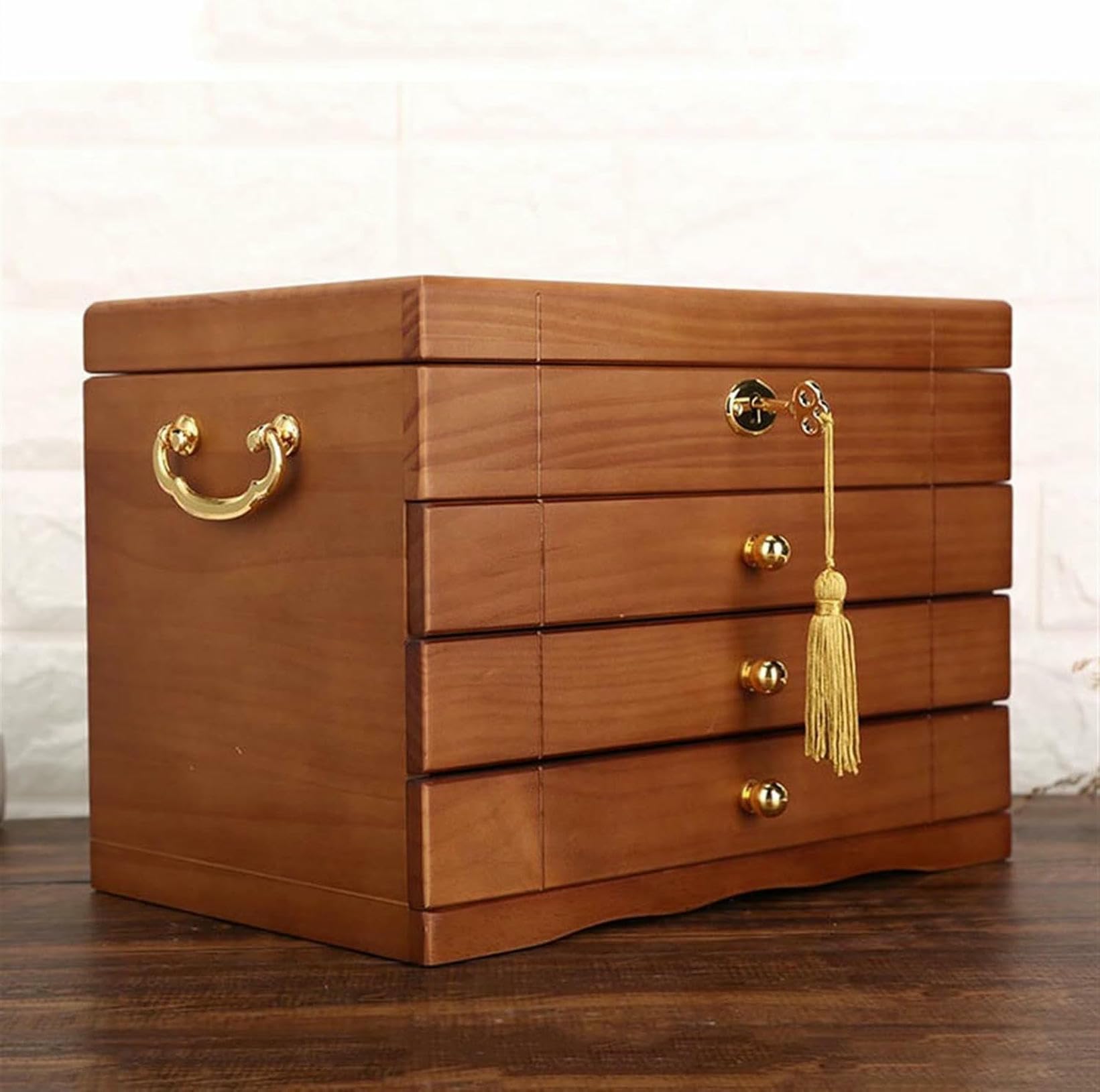 Boîte à bijoux en bois élégante et coffret de rangement verrouillable grand format