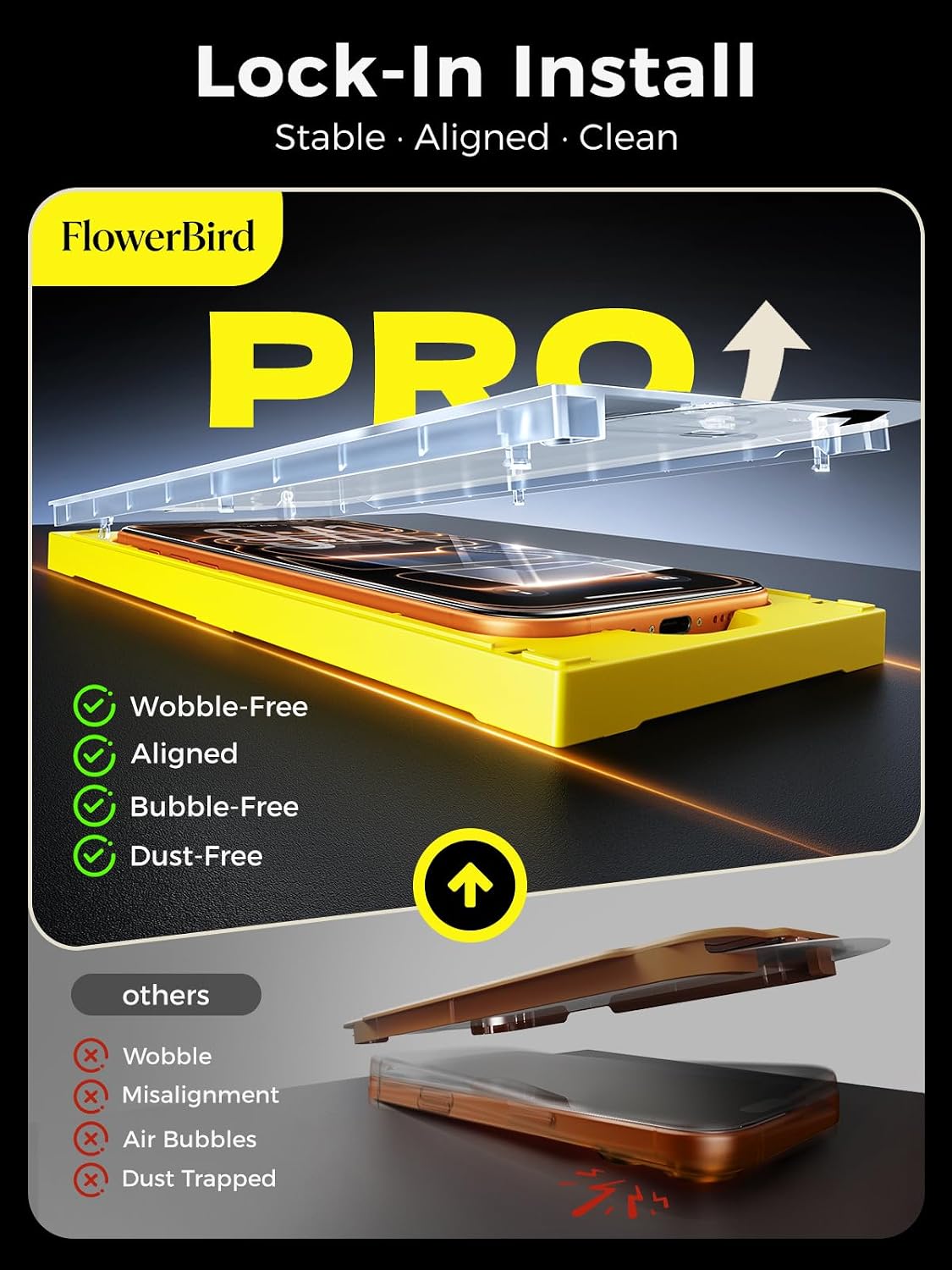 Carbon-Fiber Reinforced for iPhone 17 Pro Max Screen Protector 6.9 Inch, 13FT Drop-Tested 9H+ Tempered Glass with Integrated Shock-Absorbing Edge, Auto-Alignment Tray, HD Clear, Bubble-Free, 2 Pack thumbnail