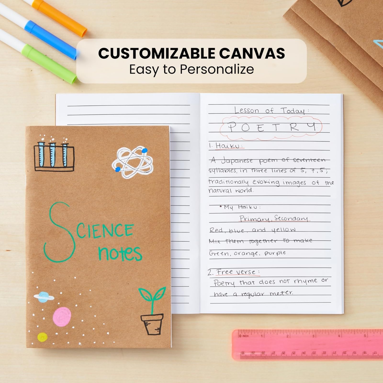 Paquete de 24 diarios de papel kraft rayados, 48 páginas cada uno, cuadernos de papel A5 de 5.5 x 8.5 pulgadas a granel para estudiantes, escritura, diario, notas de viaje, suministros escolares