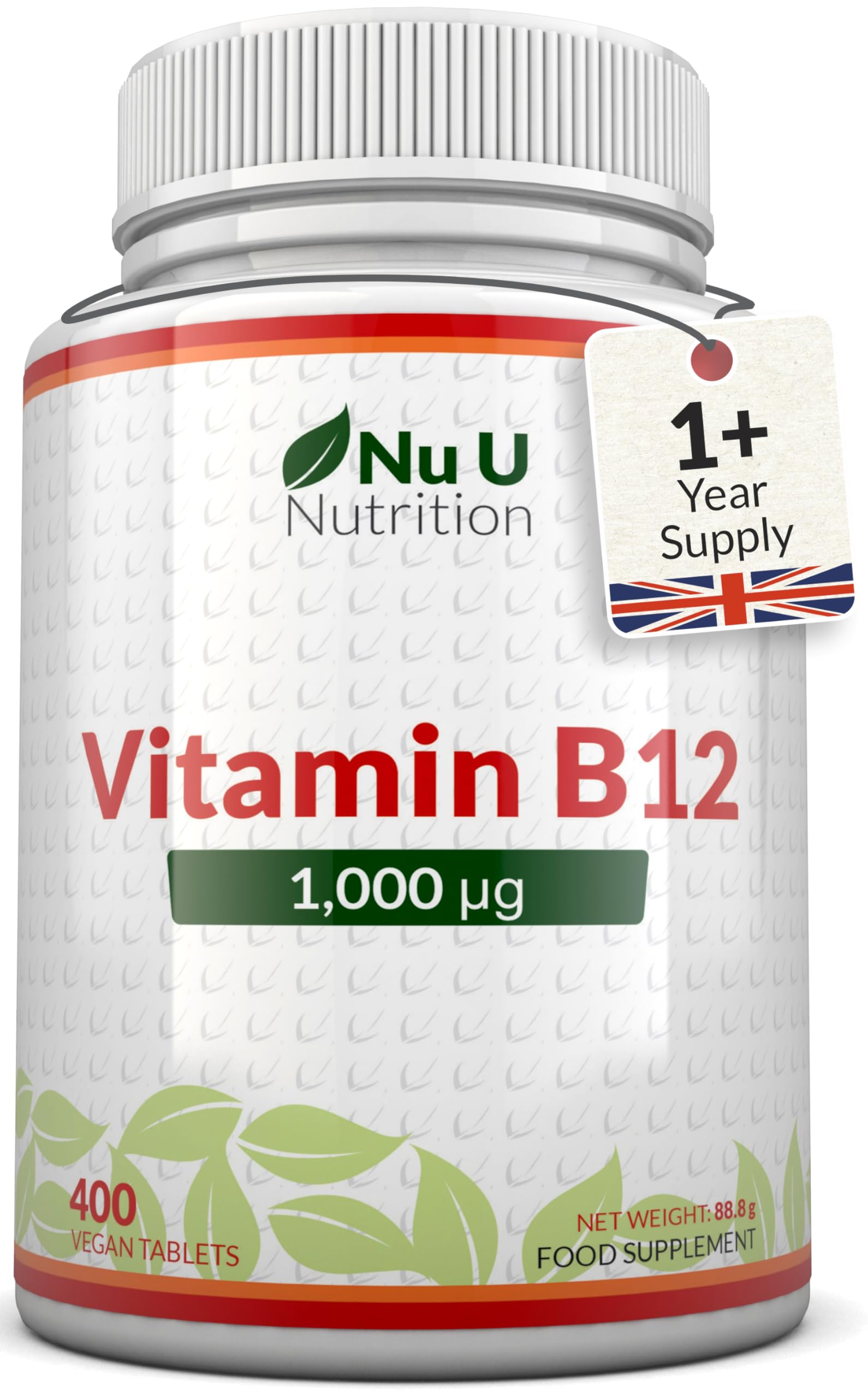 Vitamin B12 1000mcg - 400 High Strength Vegan Tablets - VIT B12 Methylcobalamin - 13 Month Supply - Made in The UK - Nu U Nutrition