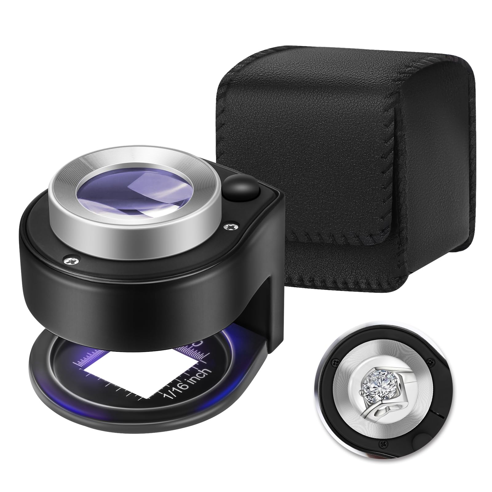 45X Jewelry Magnifier with 6 Light, Desktop Portable Coin Magnifier Sewing Magnifing Glass for Textile Optical Jewelry Tool Coins Currency Black