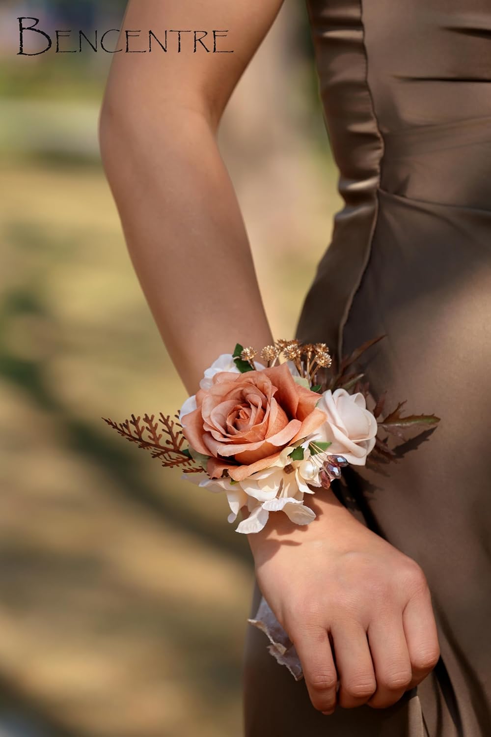 Walnut Brown Corsage for Wedding(Set of 6),Wrist Corsage,Corsage for Prom,Boho Wedding,Party Prom Hand Flower Decor,Mother of The Bride Corsage,Bridesmaid Wrist Corsage