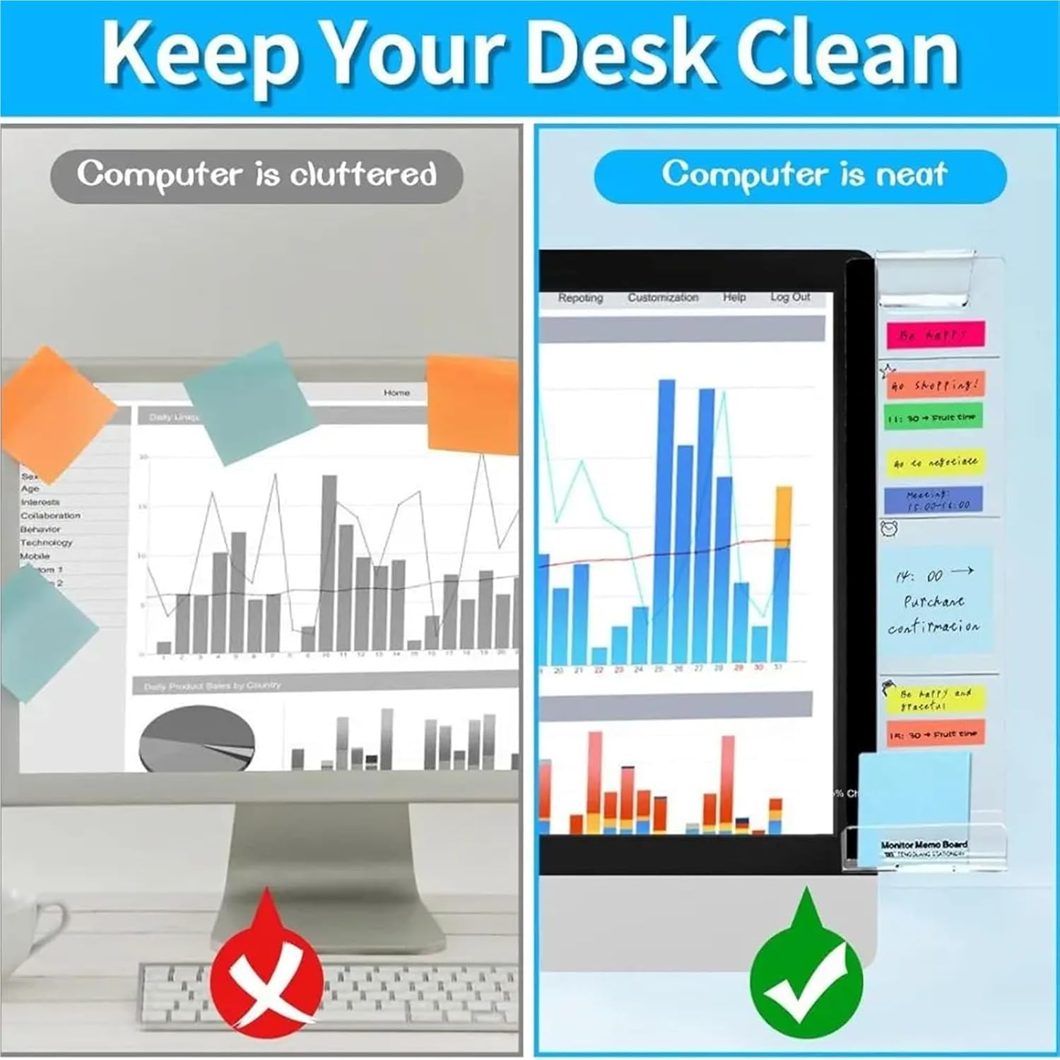Transparent Monitor Memo Board Multi-Functional Acrylic Display Message Self-Adhesive Sticky Note Holder Office Supplies(Right)