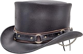 American Hat Makers El Dorado Leather Top Hat with SR2 Band â€” Handcrafted, Genuine Leather â€” Black, 2X-Large