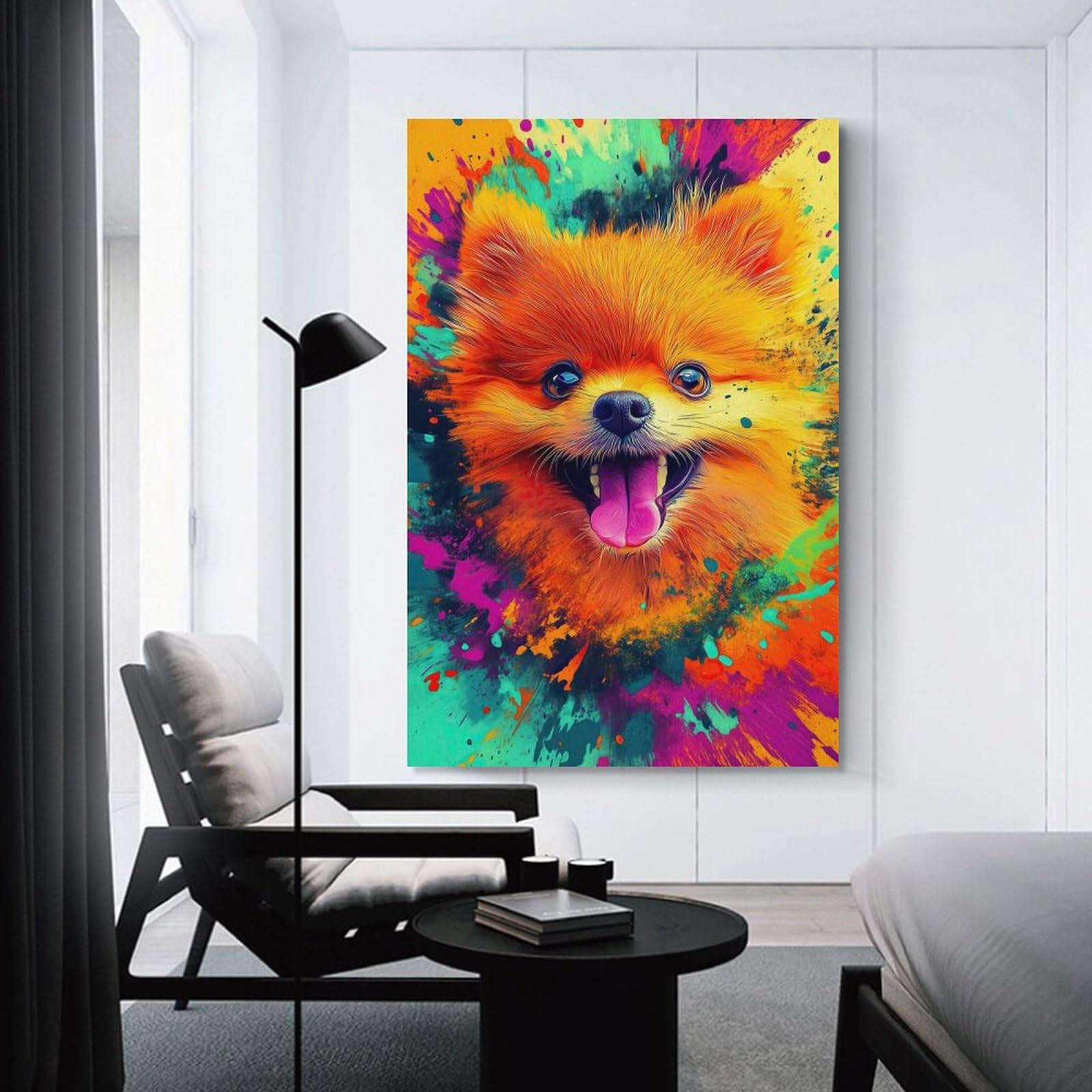 Junmoney Colorful Pomeranian Dog Wall Art Print 24x36inch(60x90cm), for Hallway, Entryway Or Landing, Wall Decor to Refresh Empty Corners, for Cosy Room Updates