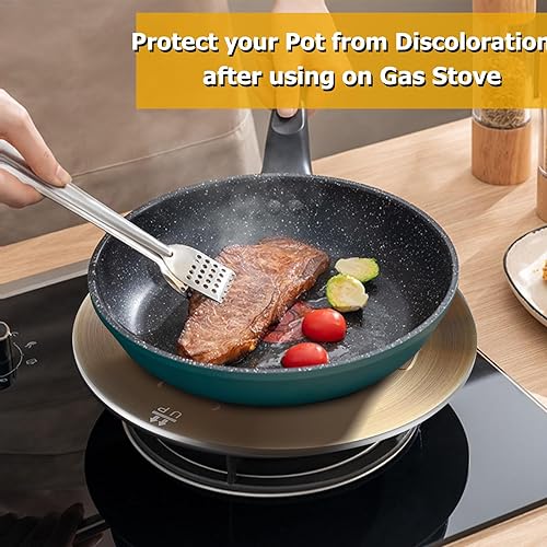 Miniatura 3 de Gocoffun Placa de conducción de calor para estufa de gas, placa adaptadora de acero inoxidable difusora de calor, con mango extraíble, para