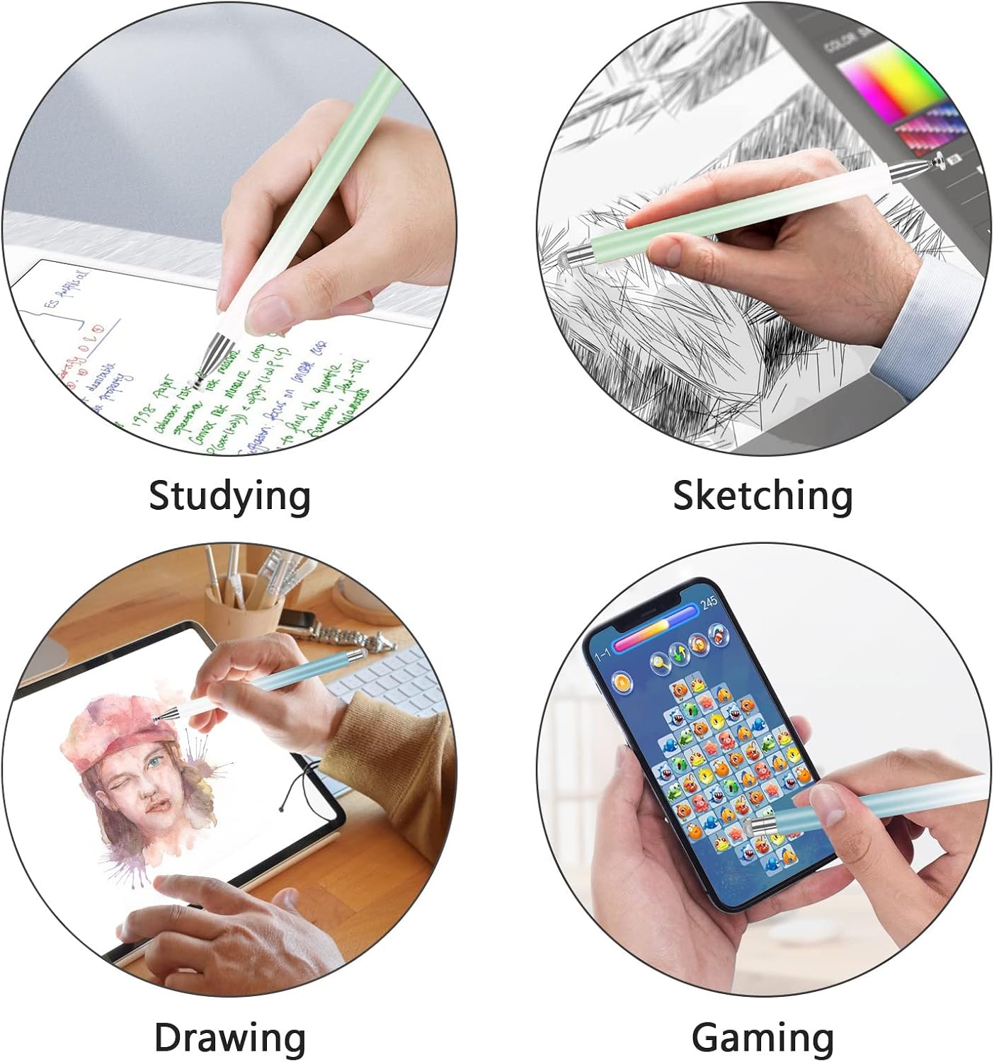 Stylus Pen for iPad (2 Pcs), Universal Touch Screens Stylus Pens High Sensitivity Disc & Fiber Tip Pencils Compatible with iPhone/iPad/Android and All Capacitive Touch Screens …