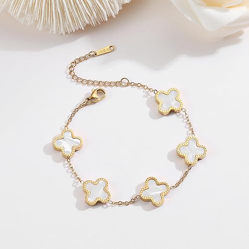Miniatura 4 de 18K Gold Plated Clover Lucky Bracelet for Women WhiteBlackRedGreen Bracelets Cute Link Bracelets Jewelry Gifts Trendy for Women Teen Girls
