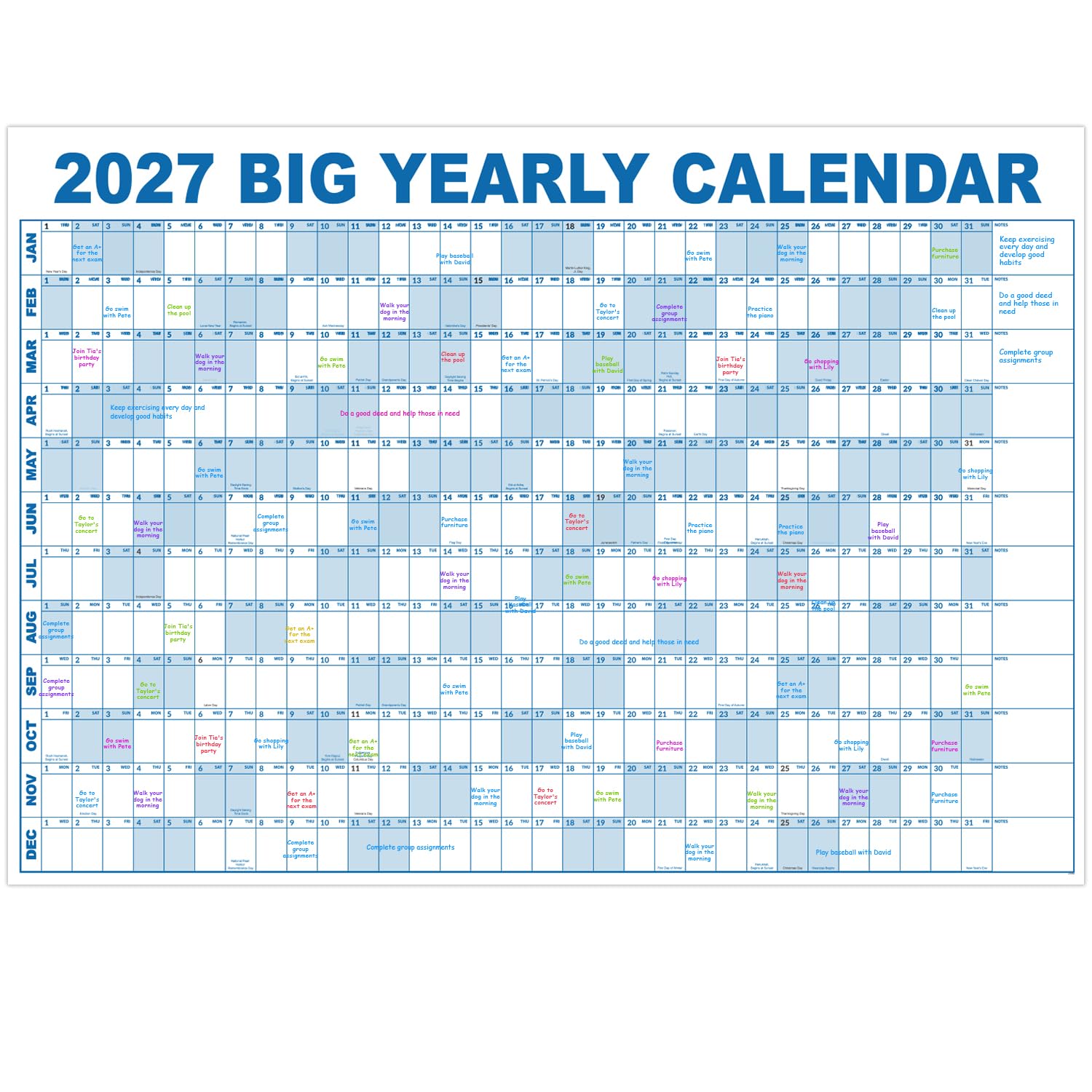 2027 Dry Erase Wall Calendar - Jan 2027- Dec 2027, 35.2" x 50"