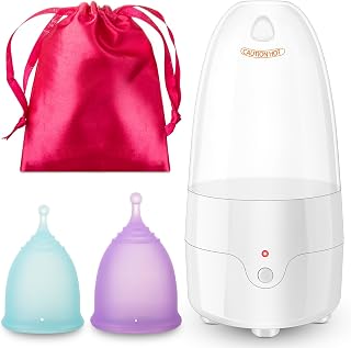 SHKIBY Menstrual Cup Steamer Sterilizer Kit with 2 Reusable Period Cups - 3-Min Fast Steam Cleaner, Travel Portable