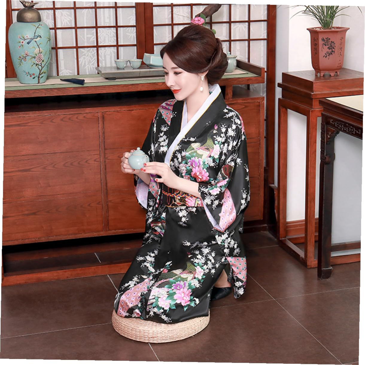 HEMOTON Yukata Japonesa para Mujer Vestido De Baño Tradicional Kimono De Baño Japonés para Fiestas De Tema Asiático Ceremonias De Verano