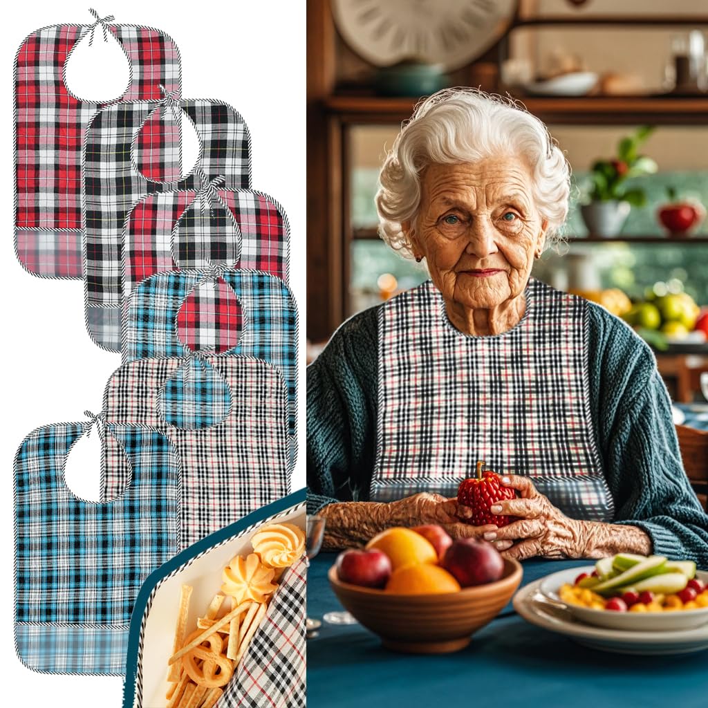 Bavaglino Adulti Impermeabile,4 Pezzi Bavaglio Per Adulti Lavabile,Bavaglini Per Anziani Adatto Per Anziani/Persone Disabili/Pazienti Colpiti Da Ictus
