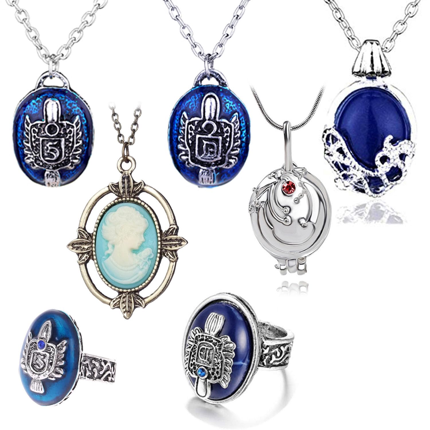 UoYu 27 pcs The Vampire Diaries Jewelry Sticker Set Daywalking Katherine Sapphire Crystal Necklaces Vampire Diaries Salvatore Damon Stefan finger Family Crest Ring