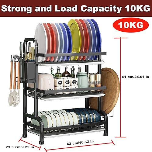 Miniatura 2 de Escurridor de platos, escurridor de platos, escurridor de platos sobre el fregadero, 3 niveles con bandeja de drenaje, estante para palillos,