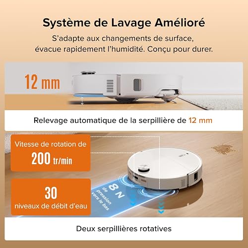 roborock Qrevo Edge 2 Set Robot Aspirateur Laveur, 25 000 Pa, Lavage des Serpillières à l'eau Chaude à 80°C, Évite 280+ Obstacles, Système Anti-enchevêtrement, 7,98cm Mince,Technologie FlexiArm, Blanc - 2