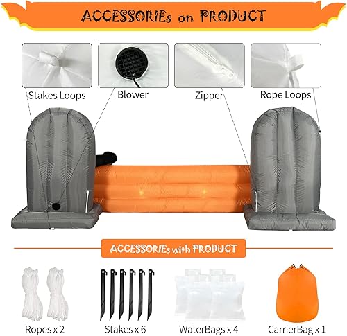 Miniatura 6 de Decoración inflable grande de Halloween de 10 pies, pancarta de lápida de esqueleto, luces LED integradas, decoración de patio inflable para