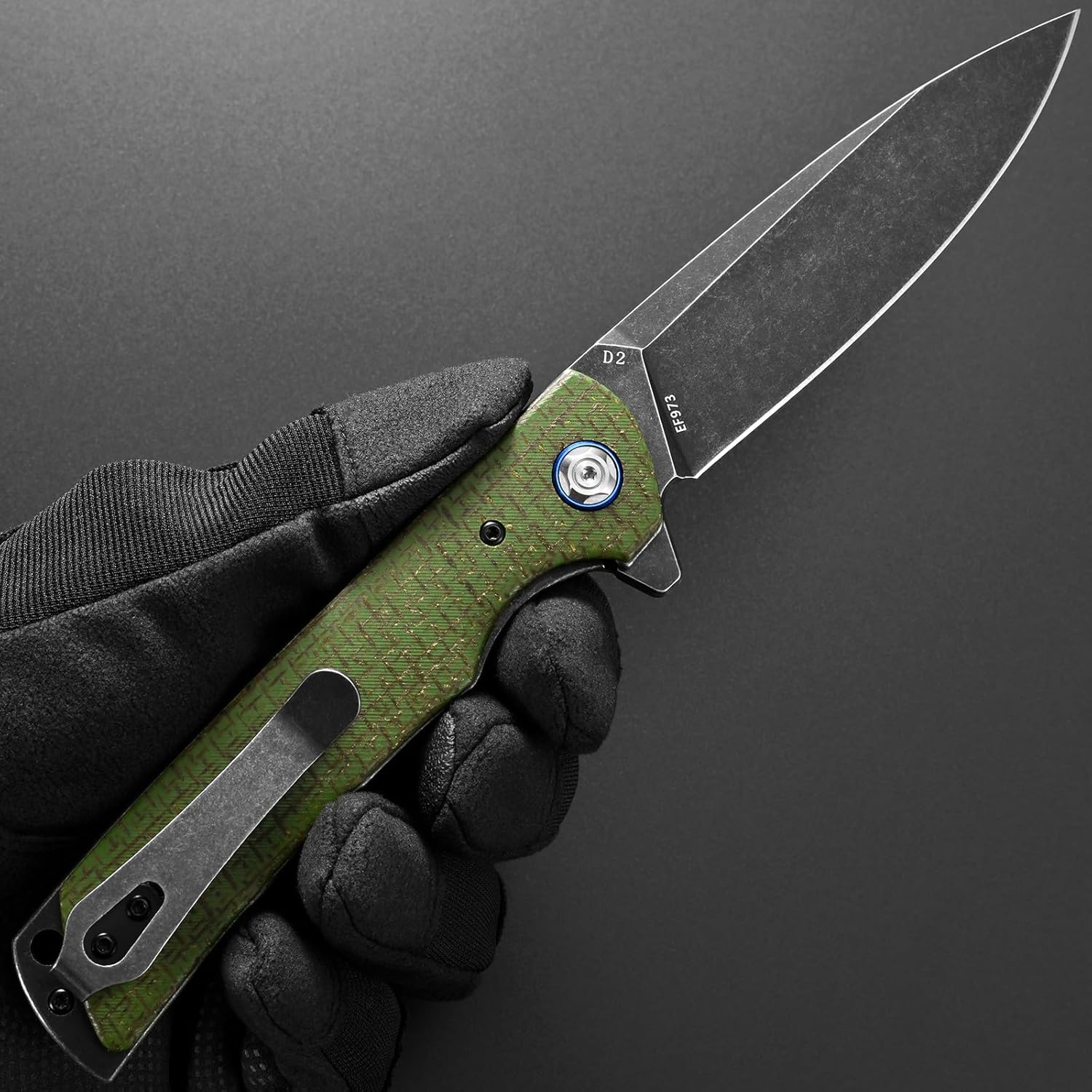 Eafengrow EF973 Folding Knife, D2 Steel Blade Micarta Handle Scale Pocket Knife Folder for Working Camping Hiking EDC Tool Knife（army green