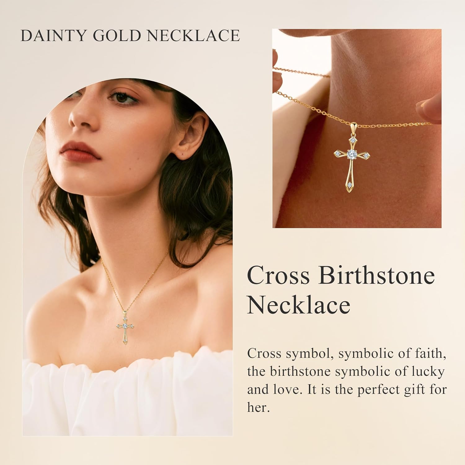 Cross Necklace for Women,925 Sterling Silver Birthstone Necklace with Diamond Faith Religious Birthstone Jewelry Birthday Holiday Gifts for Her/Wife/Mom/Girlfriend