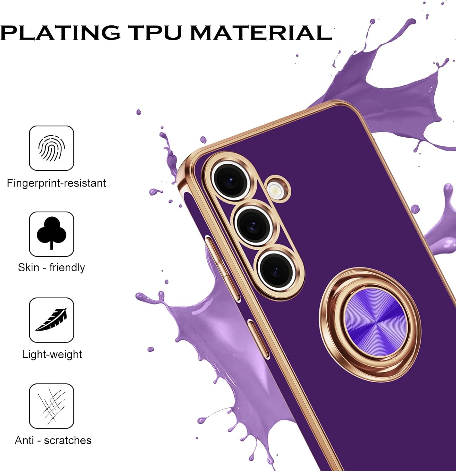 YINLAI for Samsung Galaxy S25 Case, S25 Phone Case with Ring Holder Kickstand Edge Plating Soft TPU Rubber Slim Cover Shockproof Protective Phone Case 6.2 Inch, Purple - Image 3