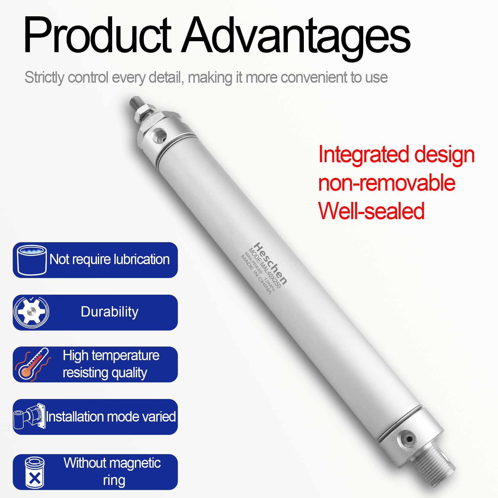 Heschen Pneumatico Sottile Cilindro Dell' Aria, Mal 40-50, PT1/4'' Porta, Alesaggio 40mm, Corsa 50mm, Doppio Effetto