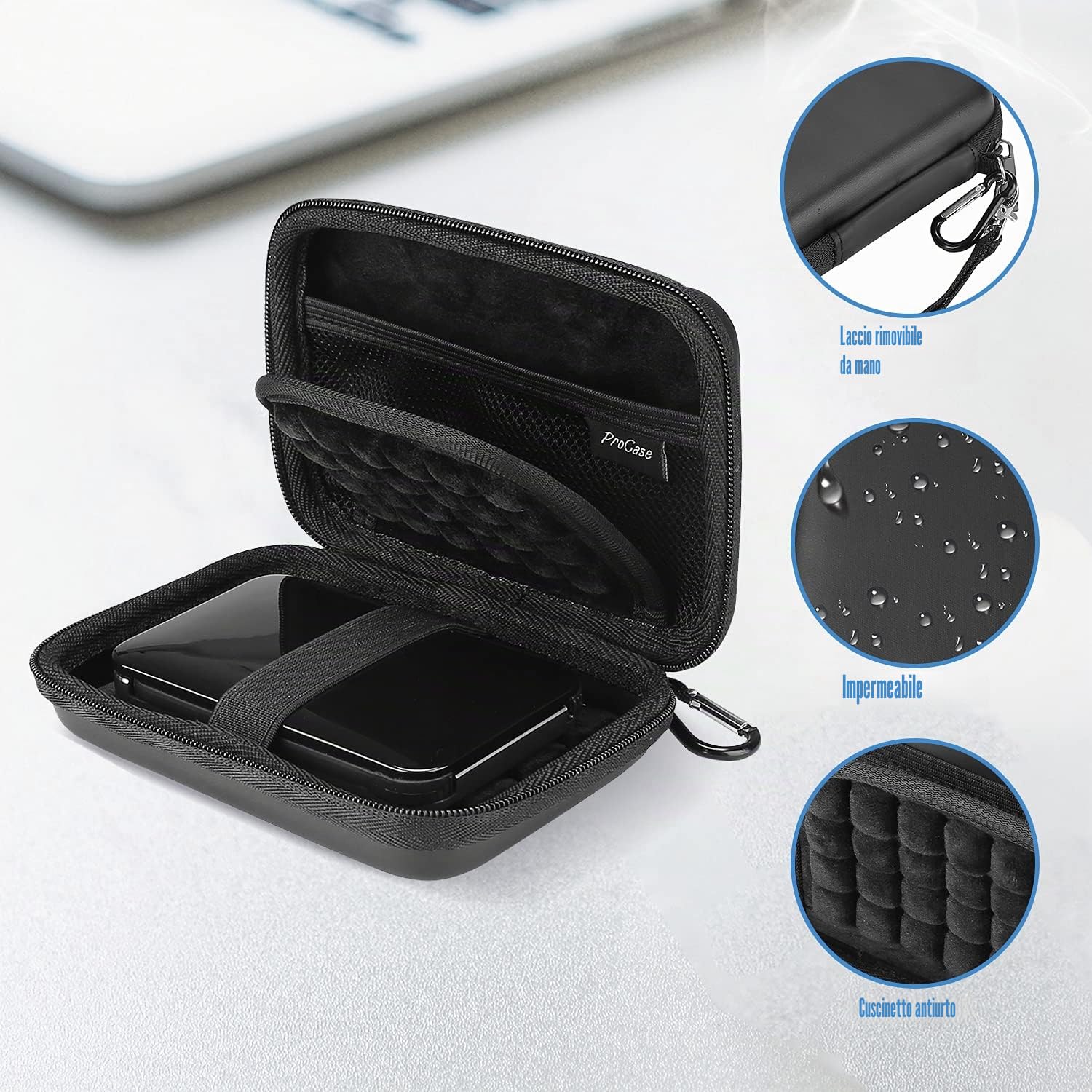 ProCase Custodia Hard Disk Esterno 2.5'', Custodia Rigida per HDD SSD TOSHIBA Western Digital Maxtor WD KESU Seagate Hitachi Samsung 500G 1TB 2TB 3TB 4TB, Borsa da Viaggio per Samsung T9 SSD –Nero