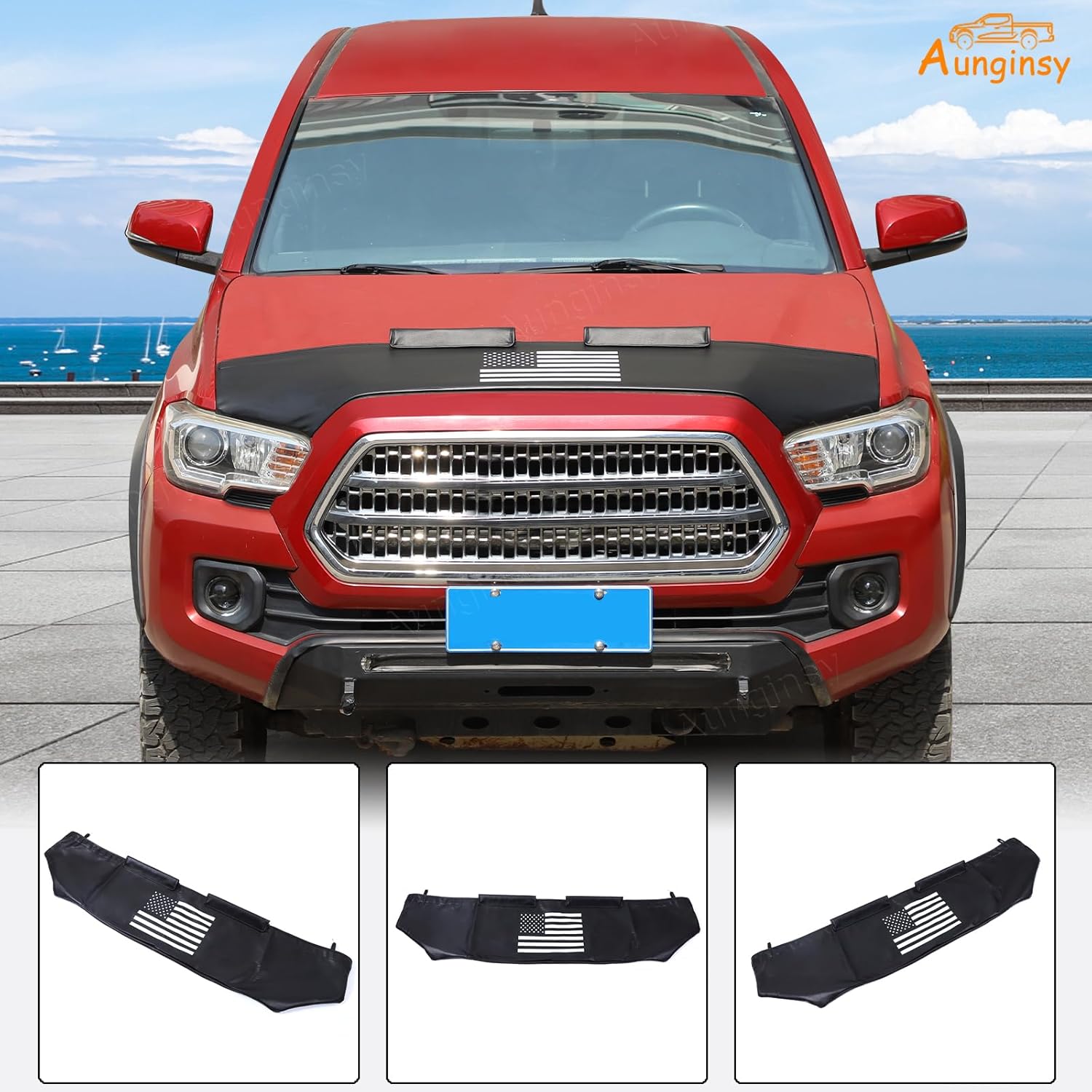 Aunginsy Car Hood Protector Bra Compatible with Toyota Tacoma 2016-2023 Pickup Truck Front Hood Cover Leather Protector Cover Half Hood Bonnet Bra Front Car Cover Mask Hood Shield Exterior Accessories